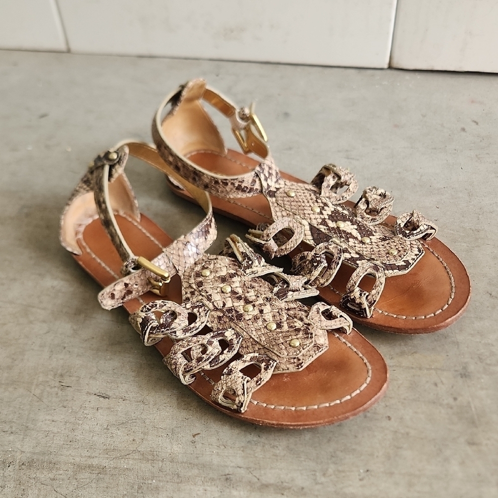 Coach Suzette Brown Snake Print Sandals  Flats Sz 8